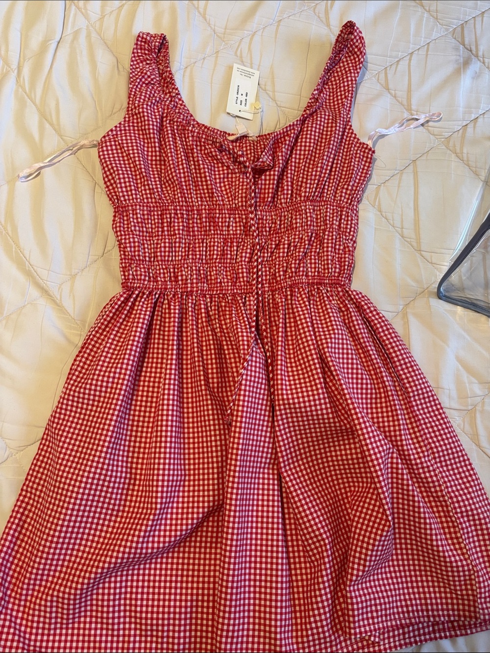 Red Gingham Smocked Casual Sundress with Tie Shoulders - Brand Unspecified